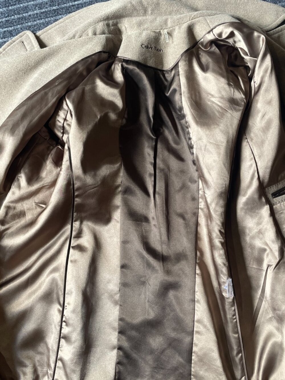 Calvin Klein Taupe/Brown Pea Coat, Size 16 Double Breasted - Picture 6 of 16